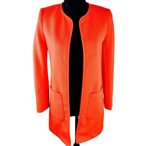 H.M. Women's Open Front Jacket Small Orange Polyester Fall Winter Semi-Formal - Picture 2 of 5